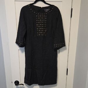 Per se Charcoal Gray Studded Wool Lined Sheath Dress
